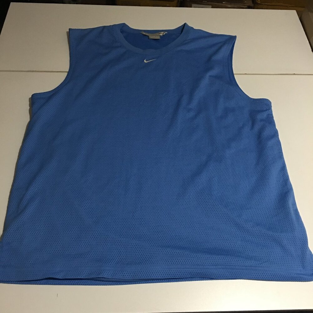 Vintage Y2K Nike Mens Tank Top XL Blue Center Swoosh Mesh Athletic Basketball